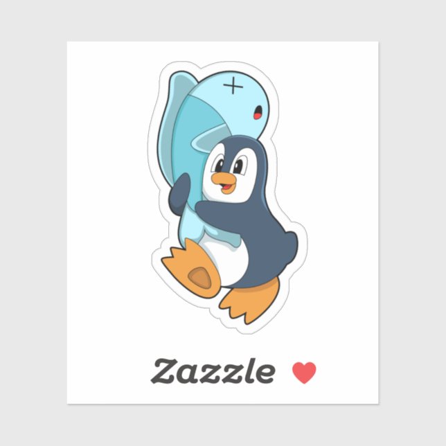 Pinguin mit Fisch Aufkleber (Blatt)