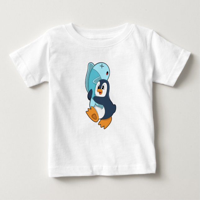 Pinguin mit Fisch Baby T-shirt (Vorderseite)