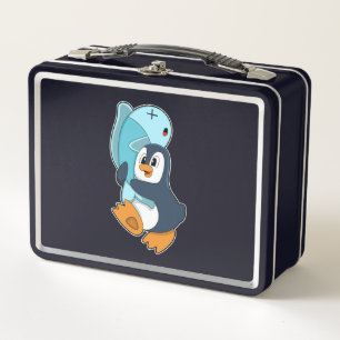 Pinguin mit Fisch Metall Brotdose