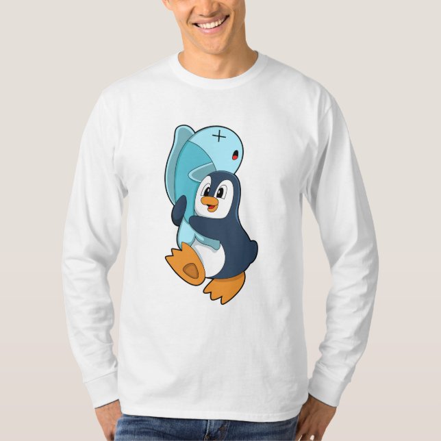 Pinguin mit Fisch T-Shirt (Vorderseite)