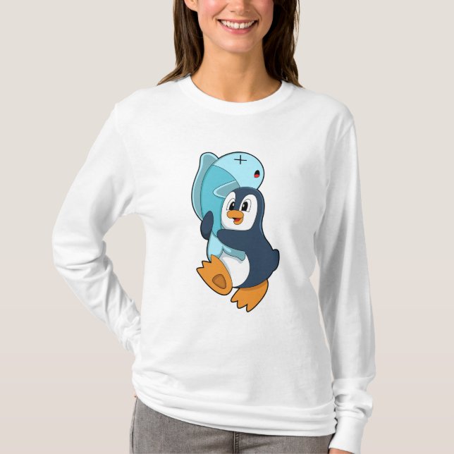 Pinguin mit Fisch T-Shirt (Vorderseite)