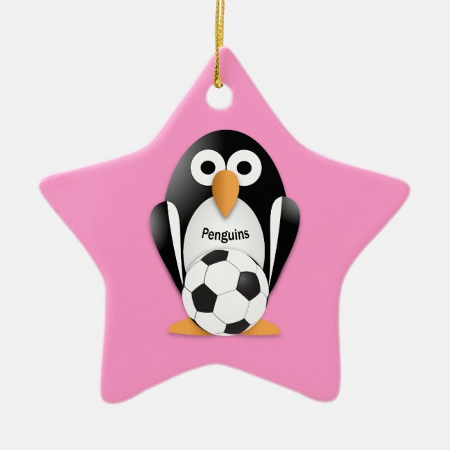 Pinguin mit Fußball Keramik Ornament (Vorne)