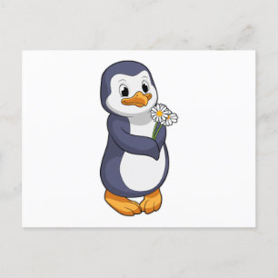 Pinguin mit Gänseblümchen Postkarte
