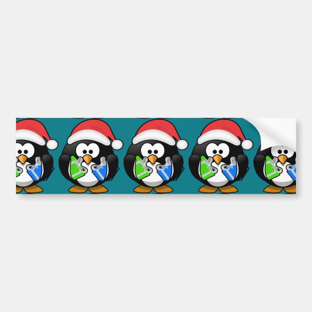 Pinguin mit Geschenken Autoaufkleber (Vorne)