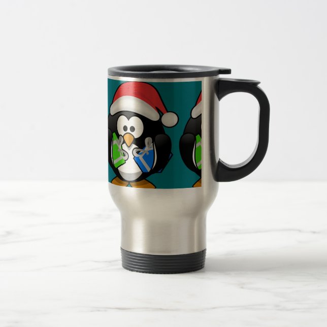 Pinguin mit Geschenken Reisebecher (Rechts)