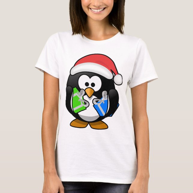 Pinguin mit Geschenken T-Shirt (Vorderseite)