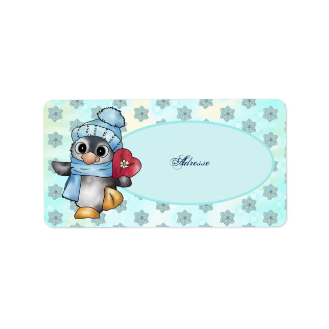 Pinguin mit Herz Adressaufkleber (Vorne)