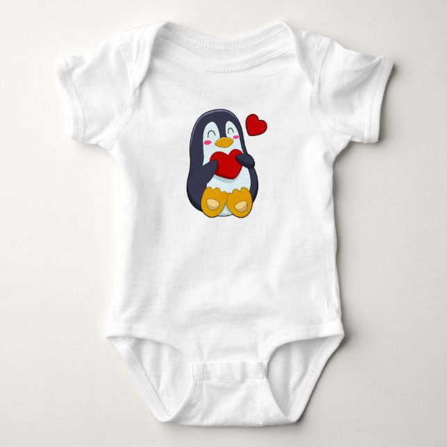 Pinguin mit Herz Baby Strampler (Vorderseite)