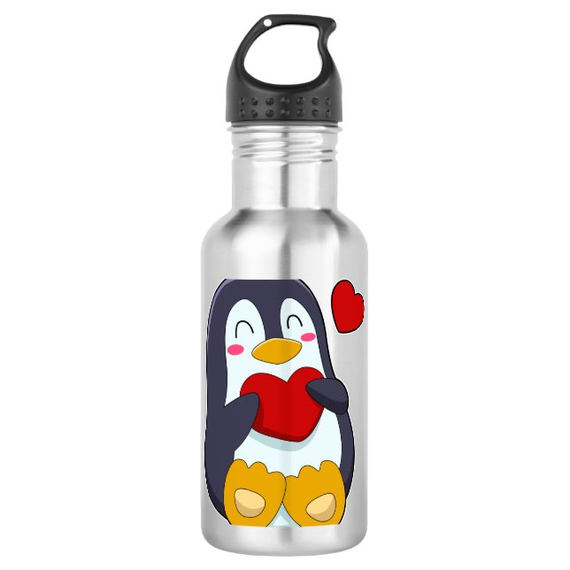 Pinguin mit Herz Edelstahlflasche (Vorderseite)