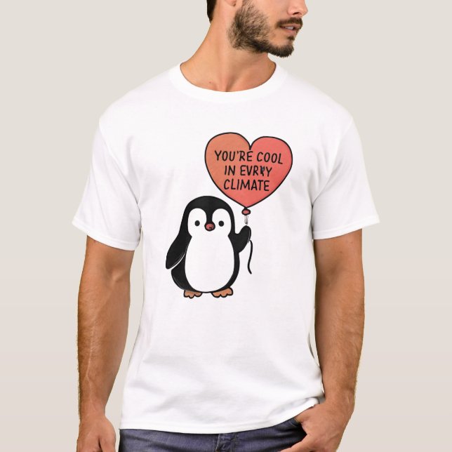 Pinguin mit Herzballon - Cooles Design T-Shirt (Vorderseite)