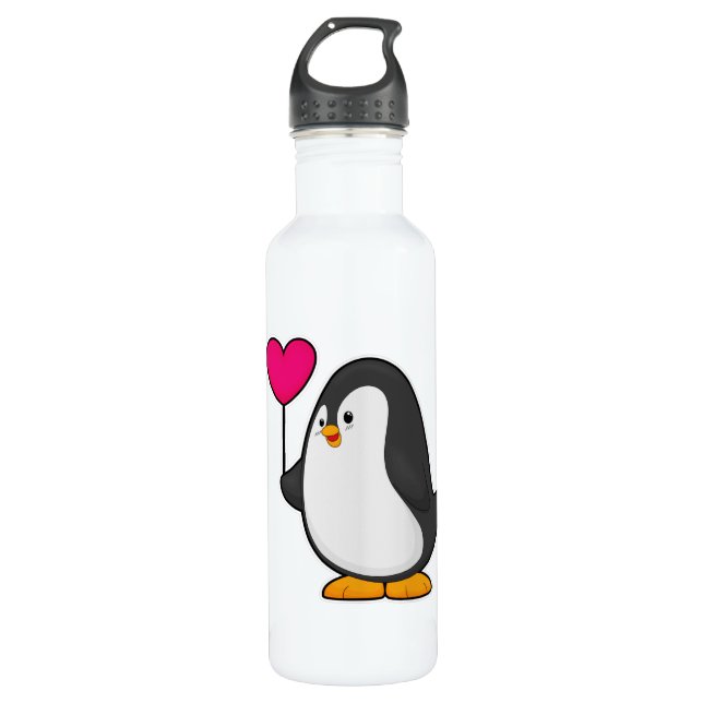 Pinguin mit Herzballon Edelstahlflasche (Vorderseite)