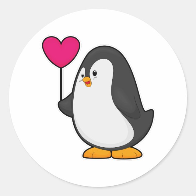 Pinguin mit Herzballon Runder Aufkleber (Vorderseite)
