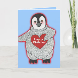 Pinguin mit Herzglückwünschen zum Geburtstag Karte