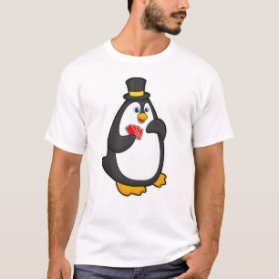 Pinguin mit Hut im Poker mit Poker-Karten T-Shirt
