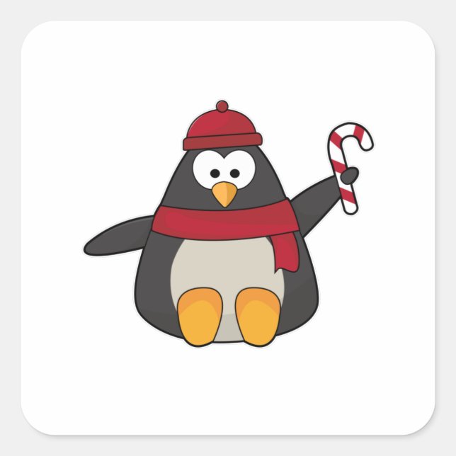 Pinguin mit Hut & Scarf Quadratischer Aufkleber (Vorderseite)