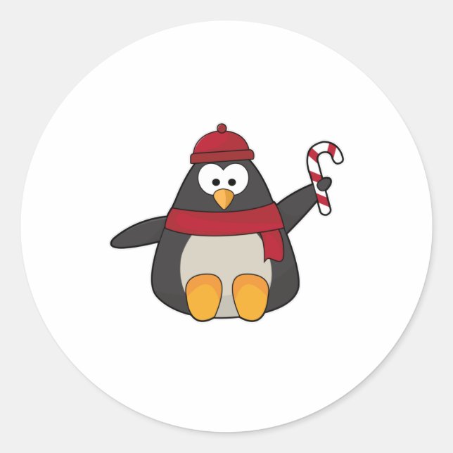 Pinguin mit Hut & Scarf Runder Aufkleber (Vorderseite)