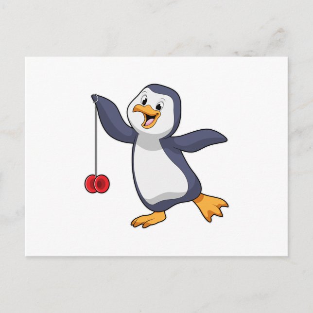 Pinguin mit Jo-Jo Postkarte (Vorderseite)