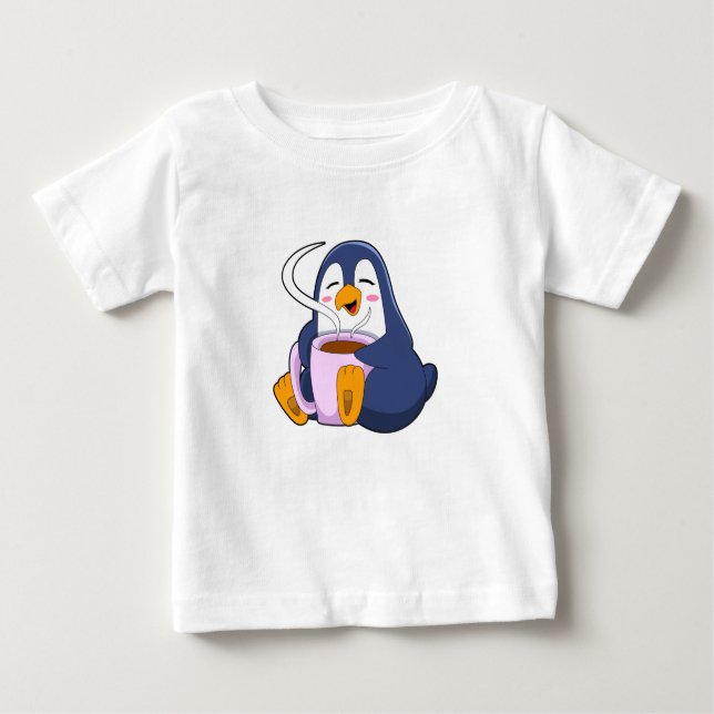Pinguin mit Kaffee-Cup Baby T-shirt (Vorderseite)