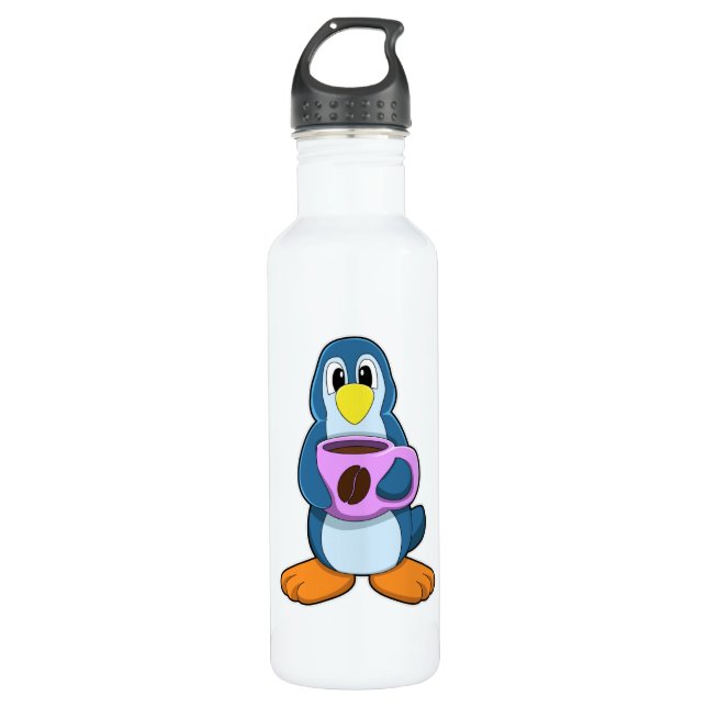 Pinguin mit Kaffee-Cup Edelstahlflasche (Vorderseite)