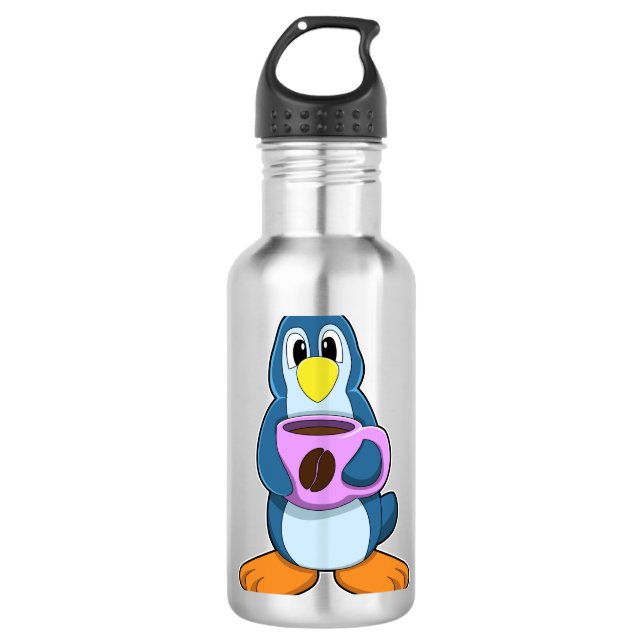 Pinguin mit Kaffee-Cup Edelstahlflasche (Vorderseite)