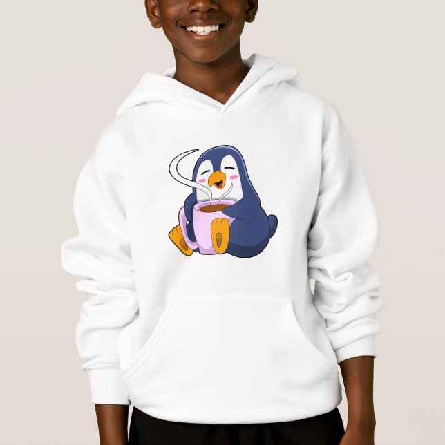 Pinguin mit Kaffee-Cup Hoodie (Vorderseite)