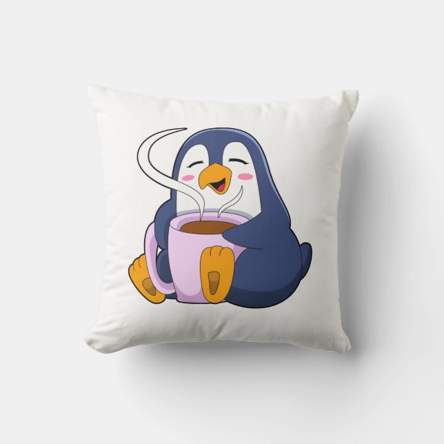 Pinguin mit Kaffee-Cup Kissen (Vorderseite)