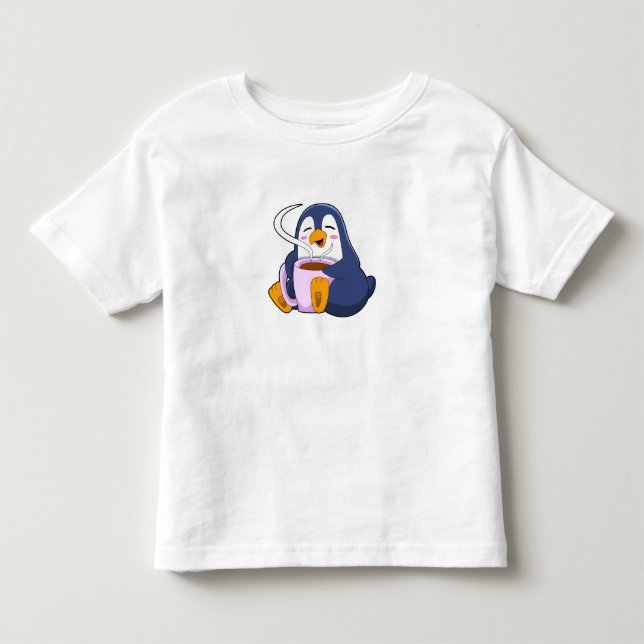 Pinguin mit Kaffee-Cup Kleinkind T-shirt (Vorderseite)