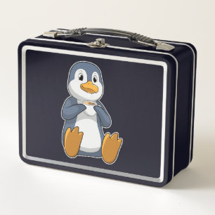 Pinguin mit Kaffee-Cup Metall Brotdose
