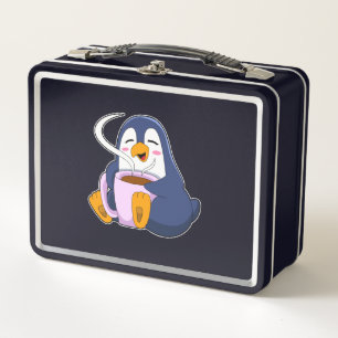 Pinguin mit Kaffee-Cup Metall Brotdose