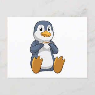 Pinguin mit Kaffee-Cup Postkarte