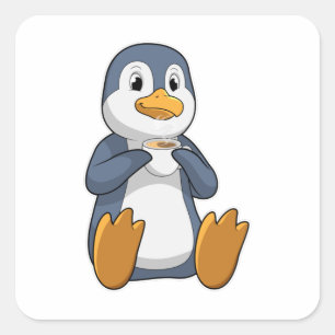 Pinguin mit Kaffee-Cup Quadratischer Aufkleber