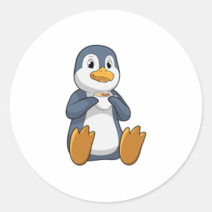 Pinguin mit Kaffee-Cup Runder Aufkleber