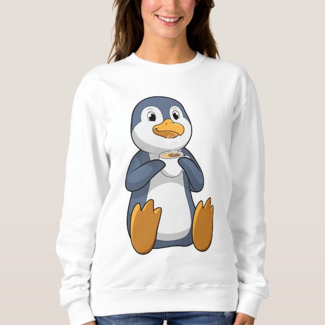 Pinguin mit Kaffee-Cup Sweatshirt (Vorderseite)