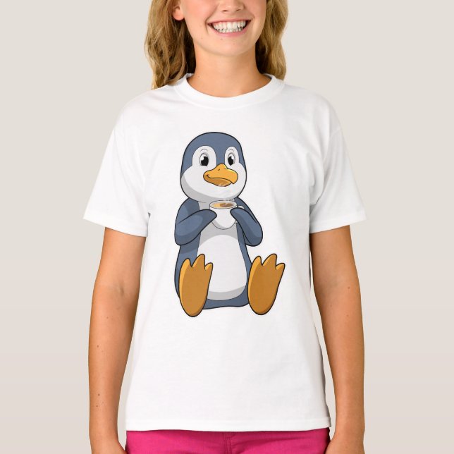 Pinguin mit Kaffee-Cup T-Shirt (Vorderseite)
