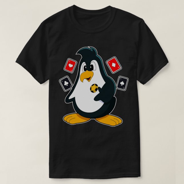 Pinguin mit Karten 1 T-Shirt (Design vorne)