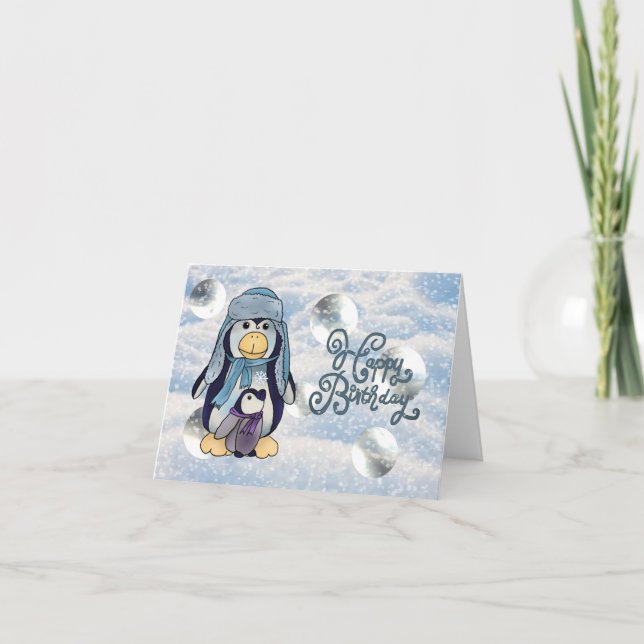 Pinguin mit Kind Karte (Vorderseite)