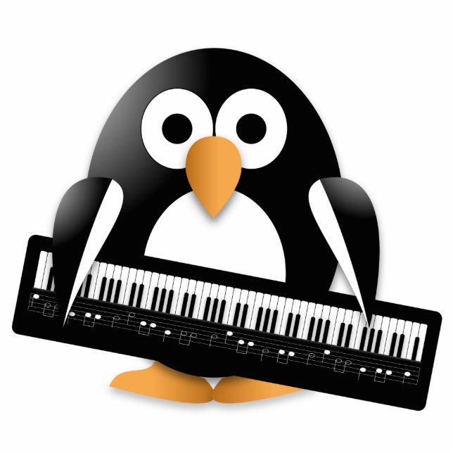 Pinguin mit Klaviertastatur Freistehende Fotoskulptur (Vorne)