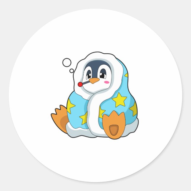 Pinguin mit klinischem Thermometer Runder Aufkleber (Vorderseite)