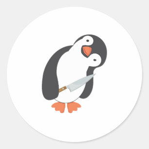 Pinguin mit Knife-T - Shirt Runder Aufkleber
