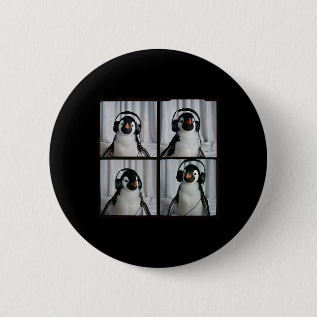 Pinguin mit Kopfhörer Autismus sensorischer Zoo Pi Button (Vorderseite)