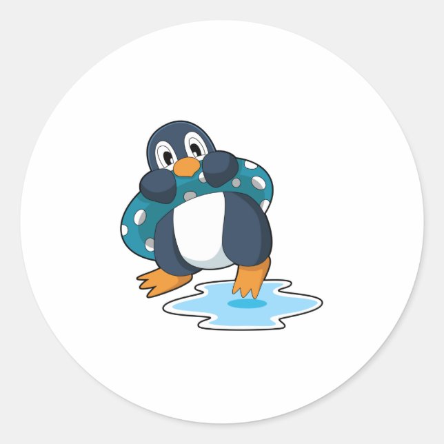 Pinguin mit Lifebuoy Runder Aufkleber (Vorderseite)