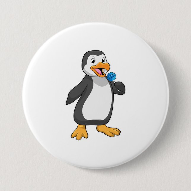 Pinguin mit Lollipop-Süßigkeiten Button (Vorderseite)