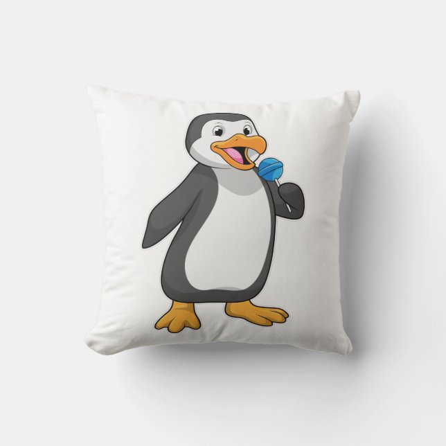 Pinguin mit Lollipop-Süßigkeiten Kissen (Vorderseite)