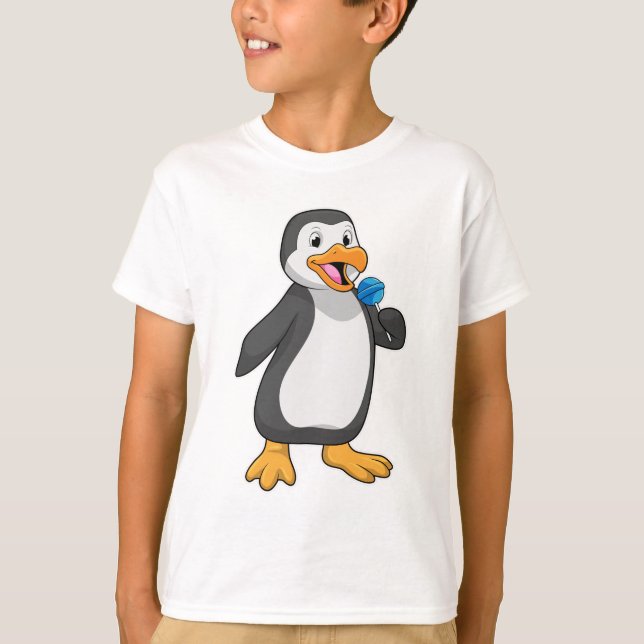 Pinguin mit Lollipop-Süßigkeiten T-Shirt (Vorderseite)