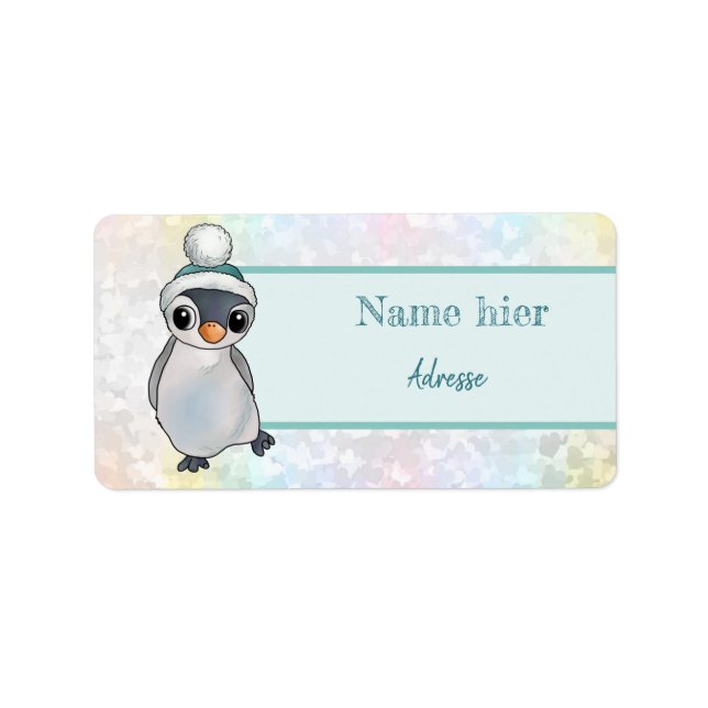 Pinguin mit Mütze Adressaufkleber (Vorne)