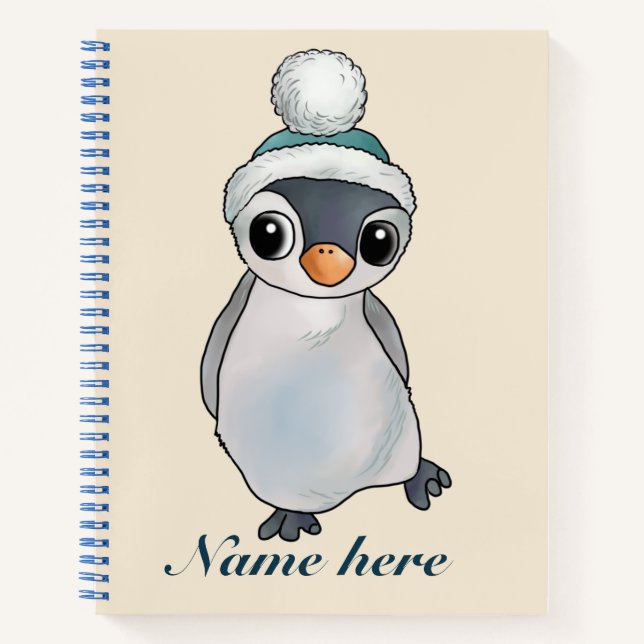 Pinguin mit Mütze, personalisierter Notizblock Notizbuch (Vorderseite)