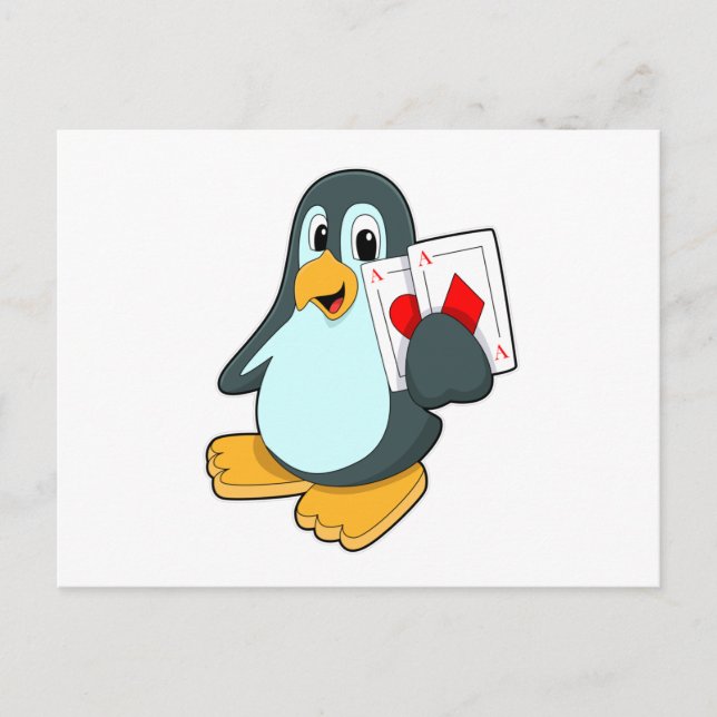 Pinguin mit Poker-Karten Postkarte (Vorderseite)