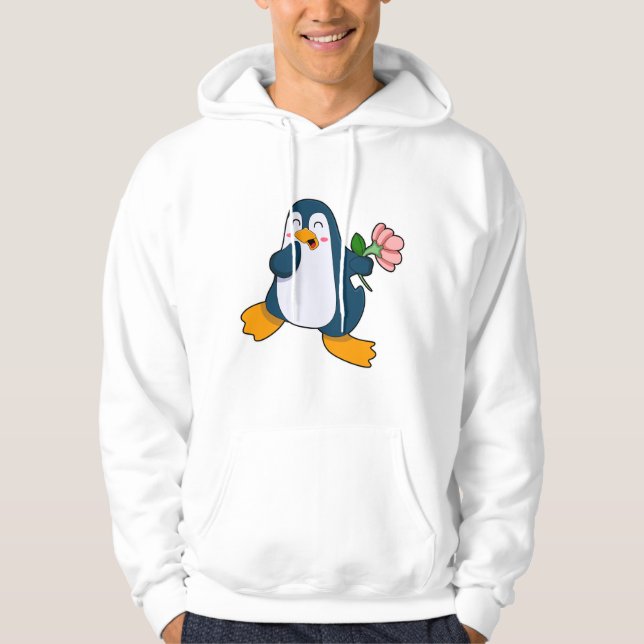 Pinguin mit Rosa-Blume Hoodie (Vorderseite)