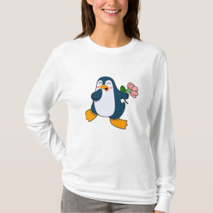 Pinguin mit Rosa-Blume T-Shirt