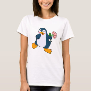 Pinguin mit Rosa-Blume T-Shirt